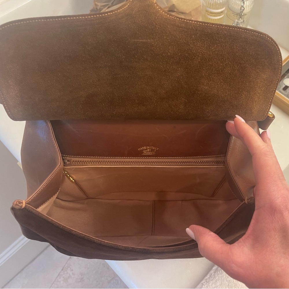 ❌SOLD❌ Authentic Gucci Bolso de hombro Brown Suede and Bamboo Vintage Bag - Picture 9 of 14